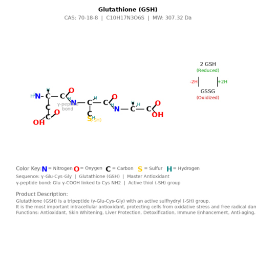 Glutathione GSH CAS 70-18-8 Reduced Form Cosmetic/Pharmaceutical Grade Antioxidant